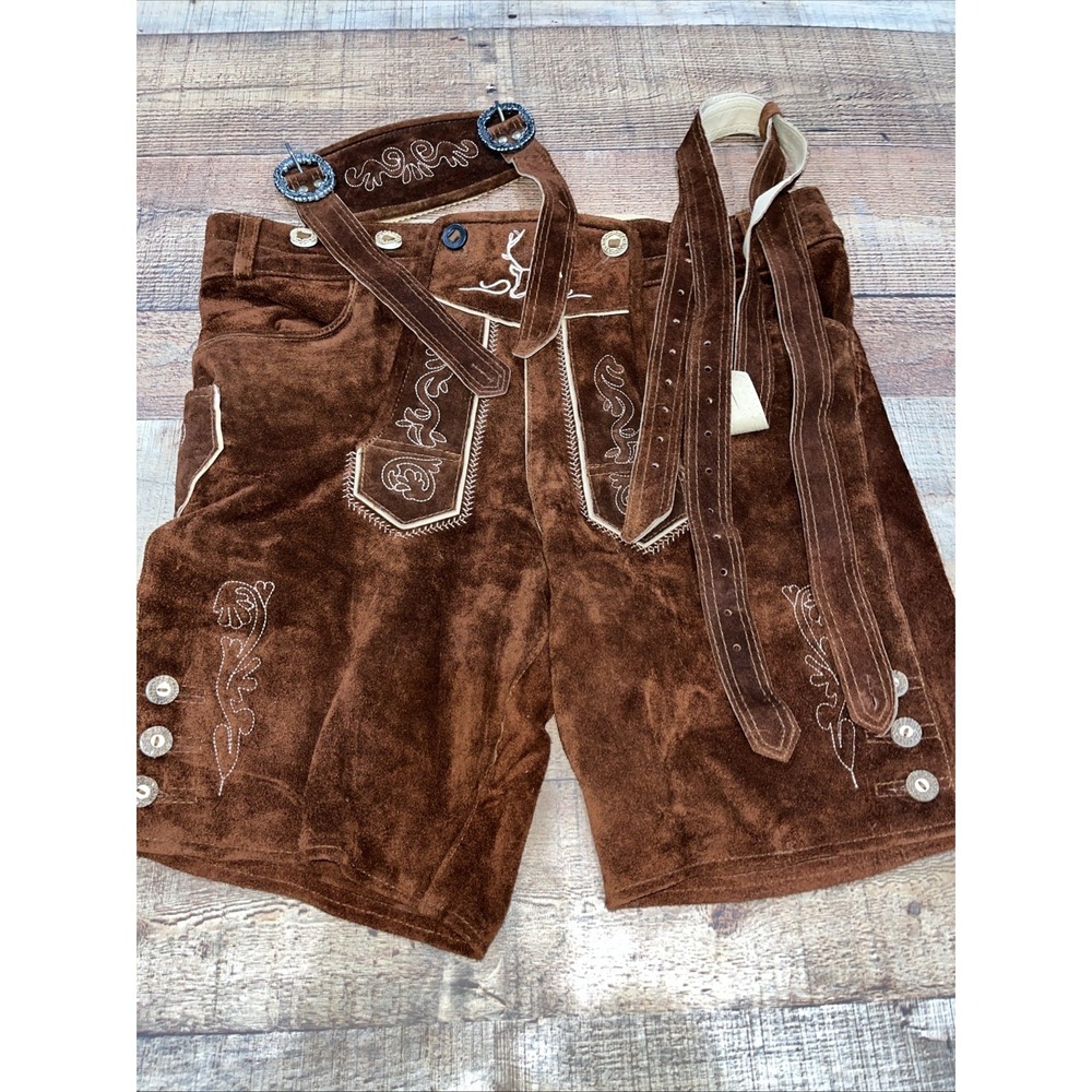 Classic Brown Men’s Lederhosen with Suspenders